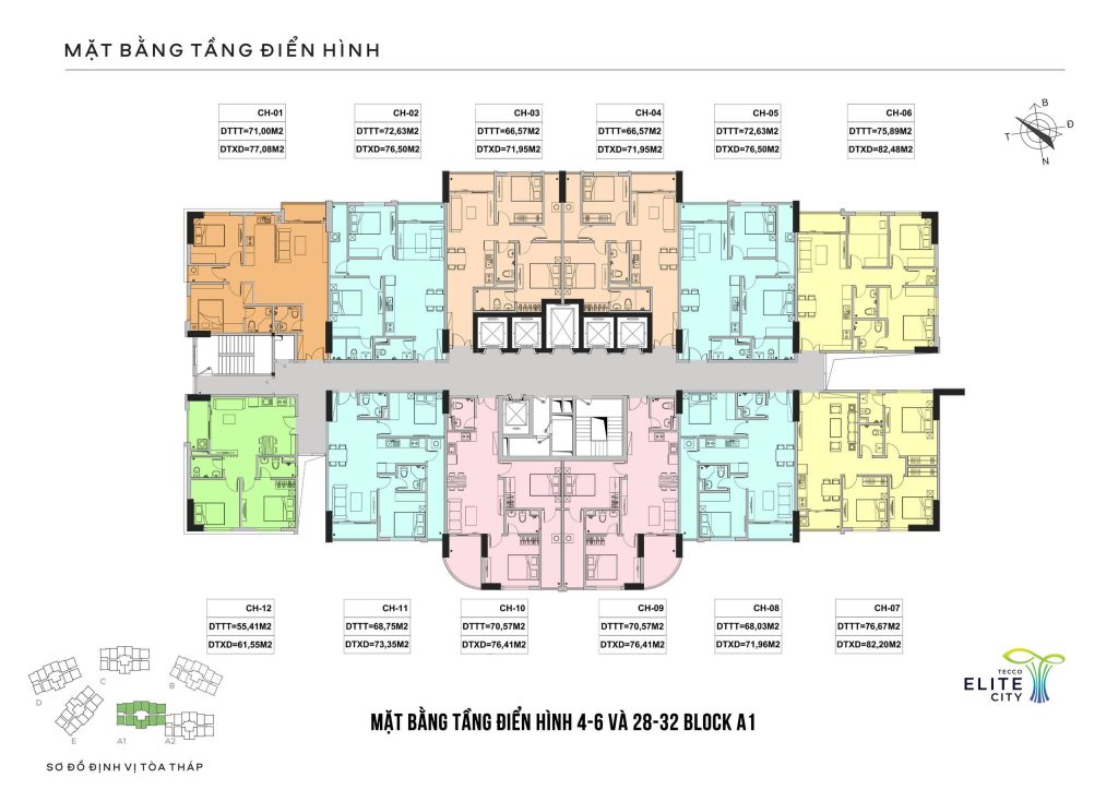 mặt bằng tầng điển hình tòa A1 dự án tecco-elite-city-thái nguyên