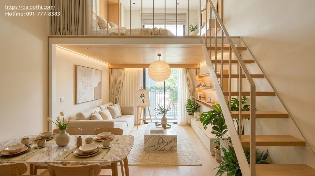 thiết kế nội thất căn hộ STUDIO sun urban city đẹp phong cách Japandi
