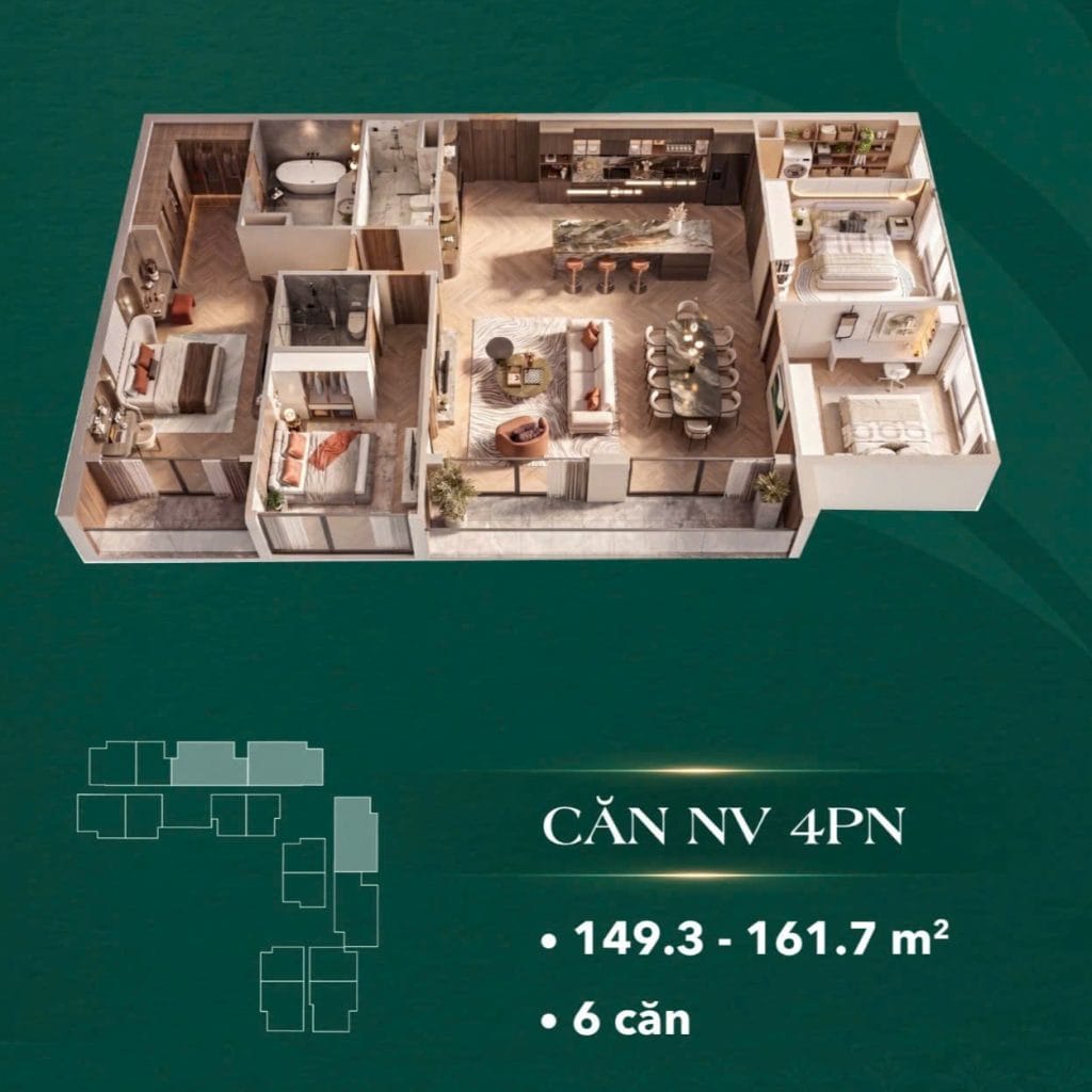 Layout phối cảnh tổng thể căn hộ 4PN Vista Văn La Hà Đông
